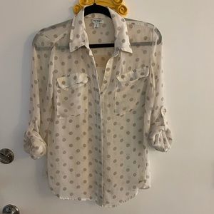 Semi sheer cream and taupe polka dots blouse